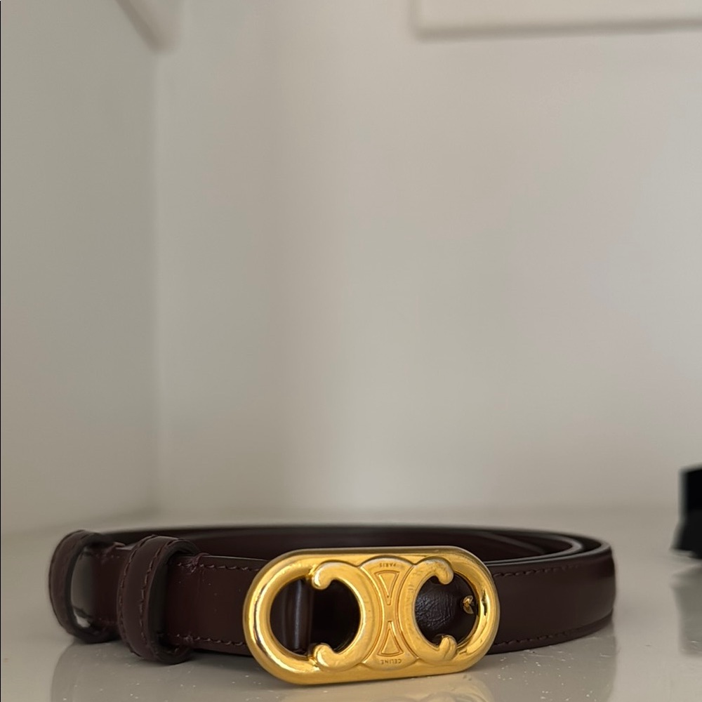 Brown Leather Belt with Gold Buckle